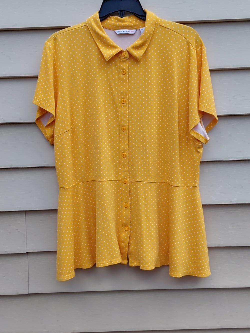 ISAAC MIZRAHI Women's Yellow Polka Dot Button-Front Peplum Top Size XL